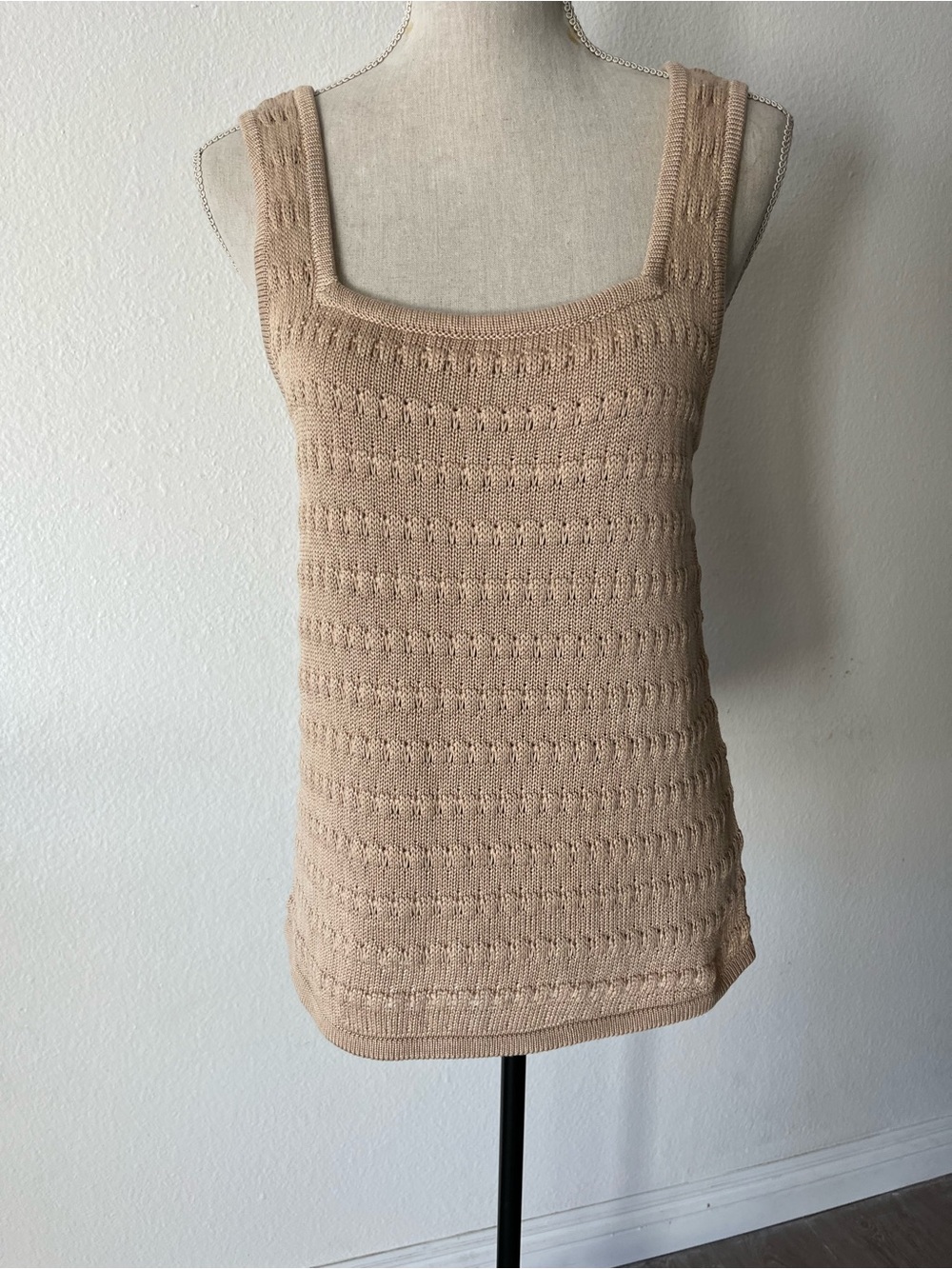 Sabo Skirt Knit Square-Neck Tank Top in Beige